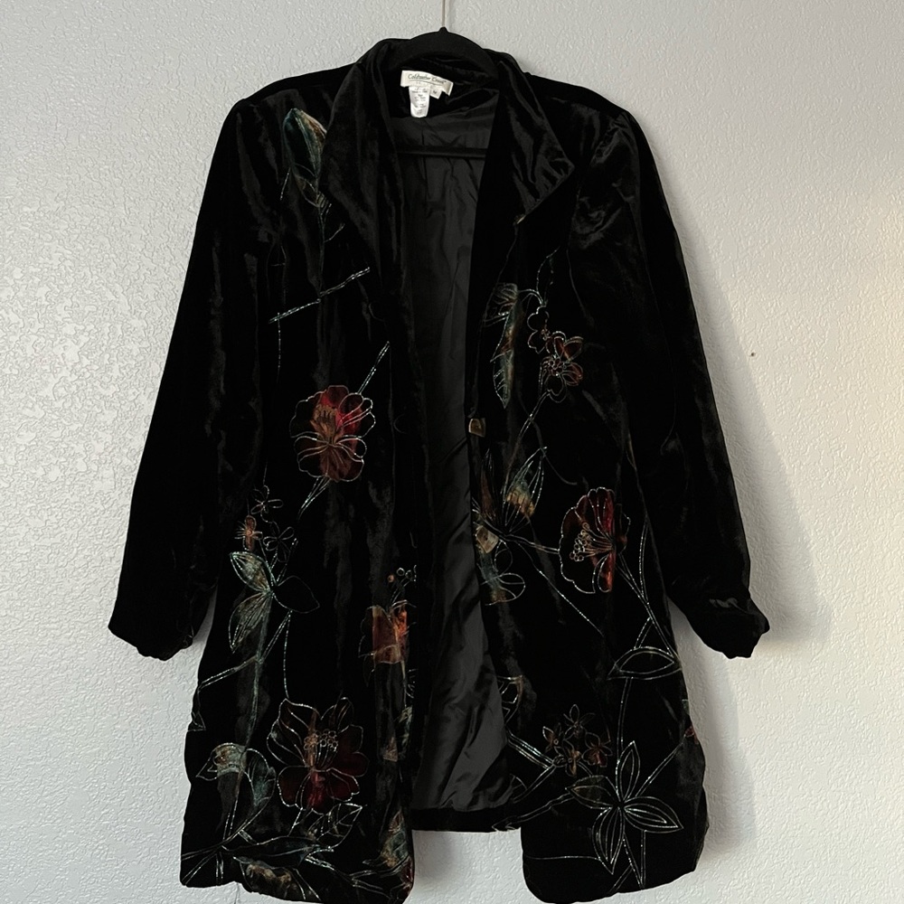 Coldwater Creek Long Embroidered Velvet Blazer